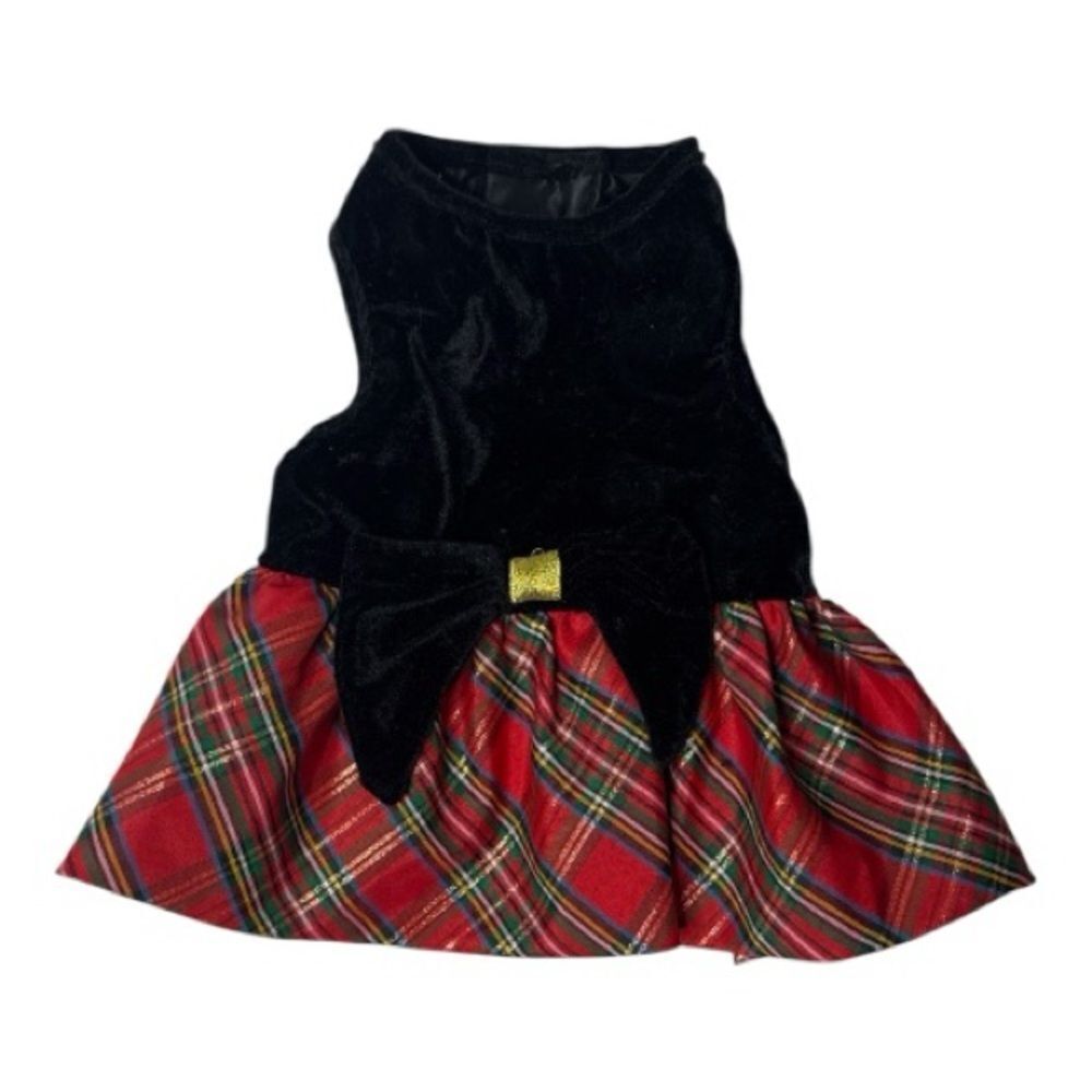 Dog Black Velvet and‎ Red Plaid Holiday Dog Dress.